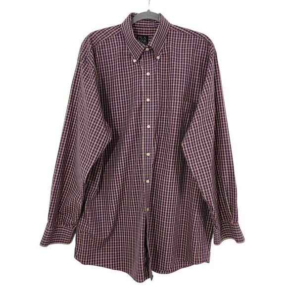 Jos. A. Bank Blue Plaid Button-Up Shirt Size Large Preppy Plaid Shirt - Picture 1 of 8